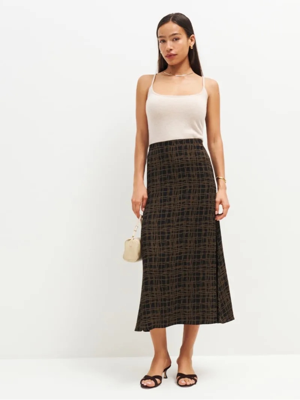 Reformation Skirt Size 0 Midi Minimalist Quiet Luxury Retro Grid